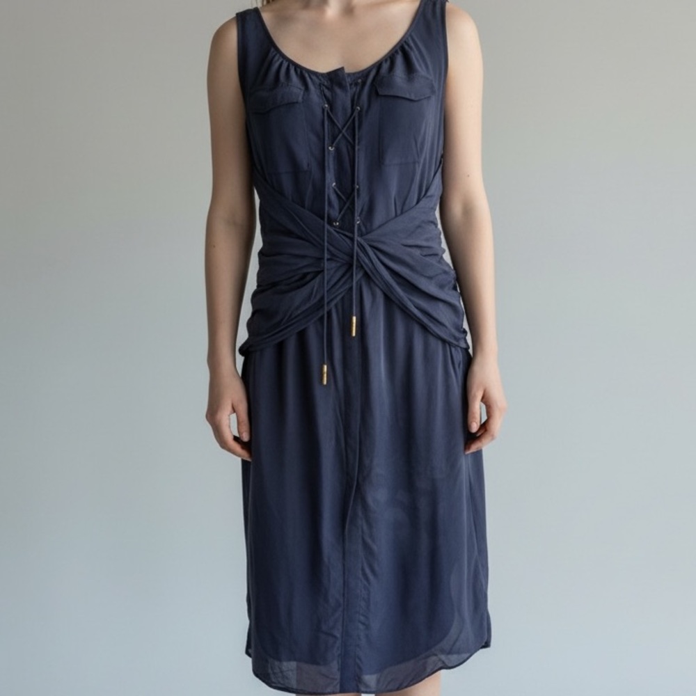 Anthropologie Leifsdottir 100% Silk Navy Midi Dress